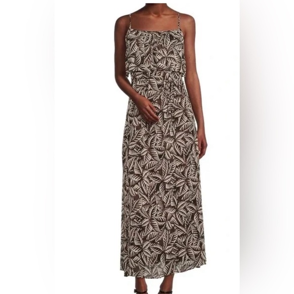 Calvin Klein Black & White Tropical Print Maxi Dress Size 4 - Flowy Summer Style - Picture 1 of 16